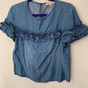Short Sleeve Chambray Top with Ruffle Details NWOT